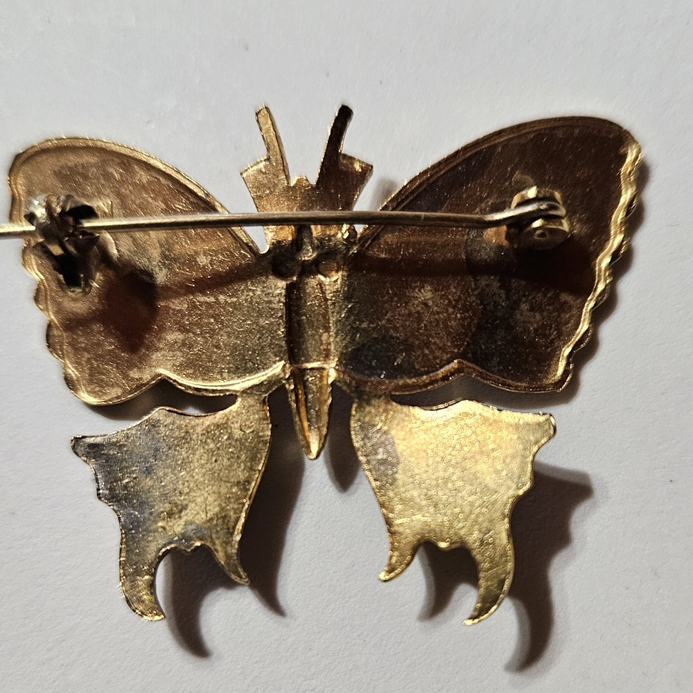 Enamel Butterfly Brooch in Pink, Black & Gold - Picture 3 of 4